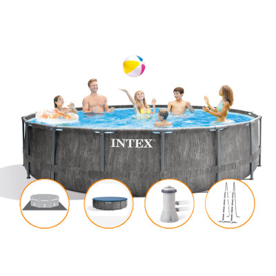 Intex Bazén Prism Frame Greywood 4,57 x 1,22 m set vrátane príslušenstva